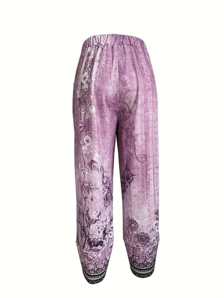 Thimasha - Spodnie Capri w Stylu Vintage w Kwiatowy Wzór z Elastycznym Paskiem