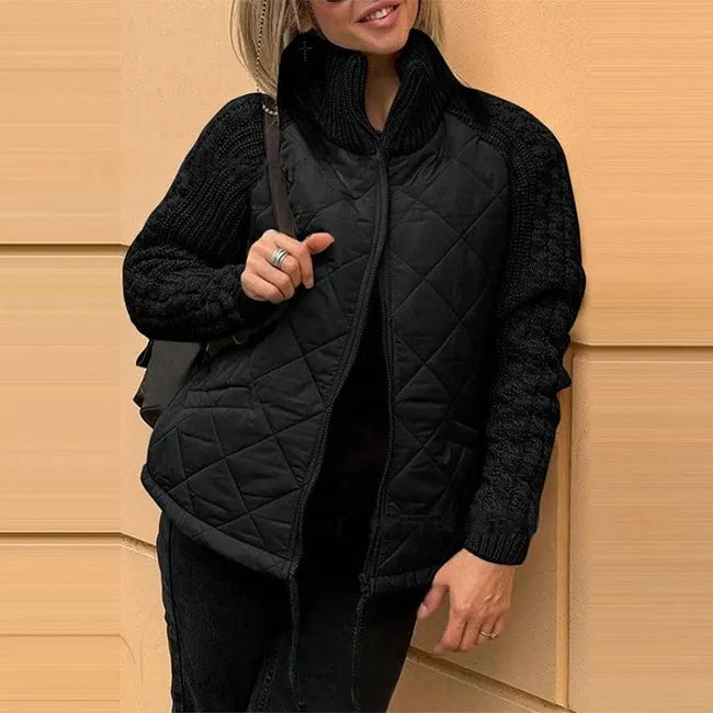 Karoliina - Dzianinowa Kurtka Puchowa W Stylu Patchworkowym