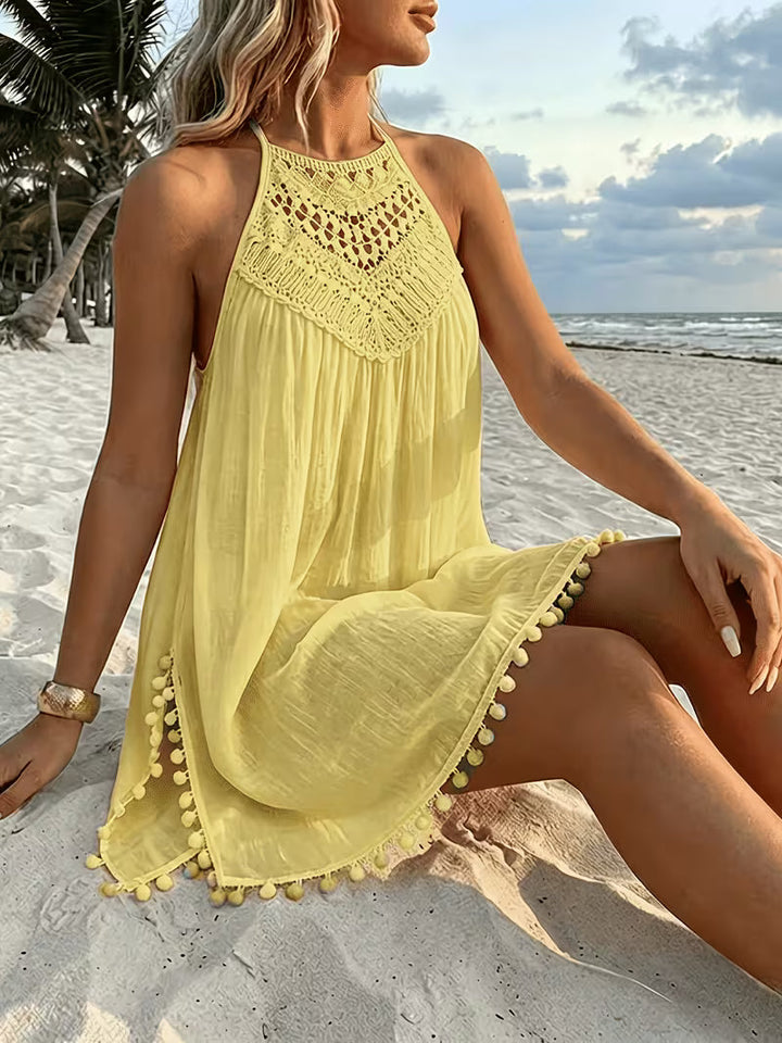 Shiena – Elegancka Sukienka Z Koronką, Wykonana Na Szydełku, Z Dekoltem Typu Halter