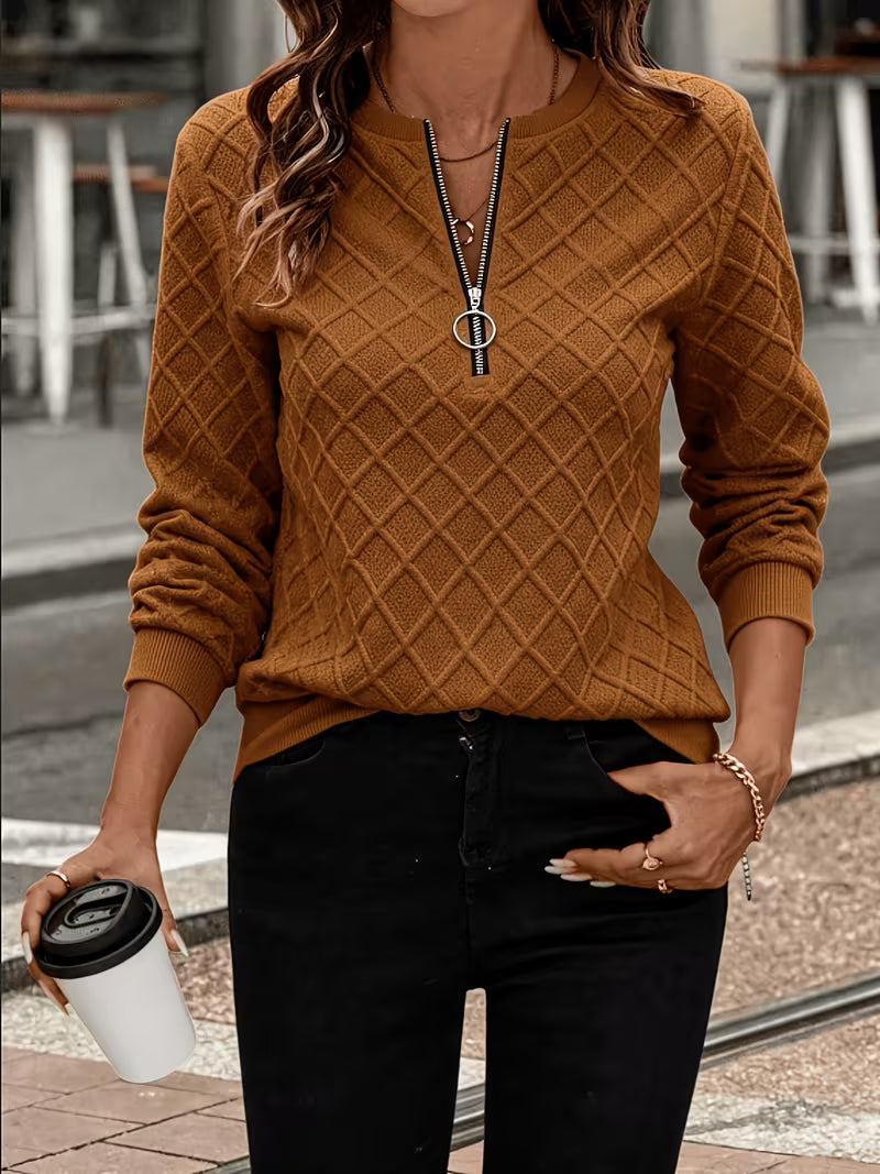 Juliet – Bluza z Długim Rękawem z Teksturowanym Materiałem i Zamkiem Przy Szyi