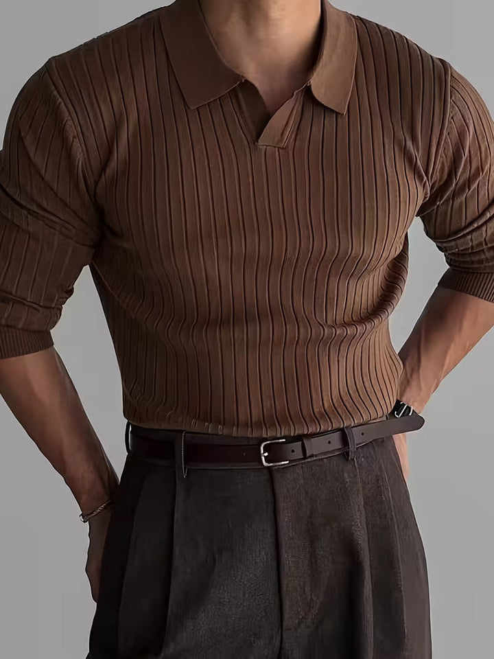 Kaeran – Elegancka Dzianinowa Koszulka Polo Z Prążkowanym Wzorem