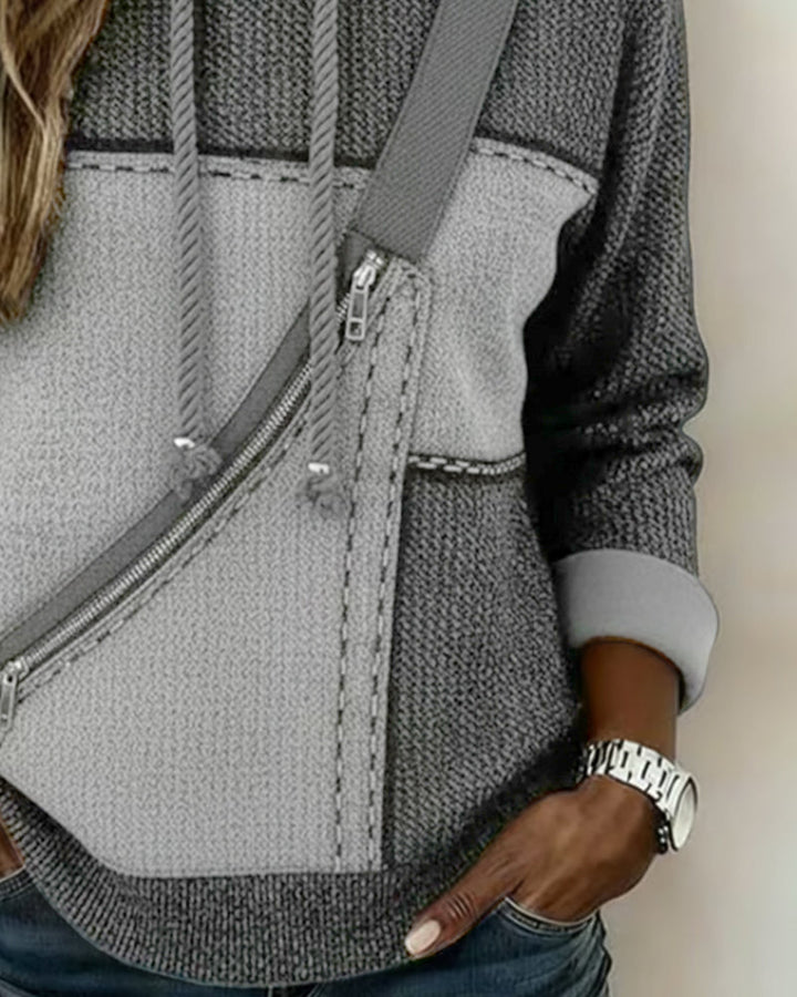 Soniya – Bluza z Kapturem w Stylu „Color Block” z Ukośnym Wzorem