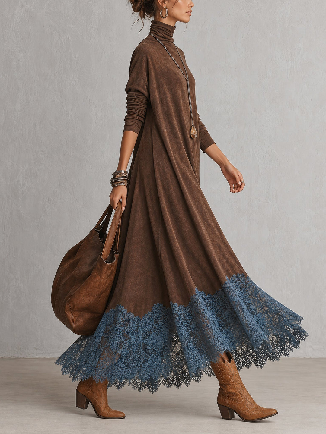 Albria – Sukienka Maxi z Długim Rękawem w Stylu Vintage