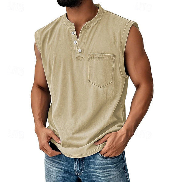 Latrell - Koszulka Bez Rękawów Typu Henley z Kieszenią