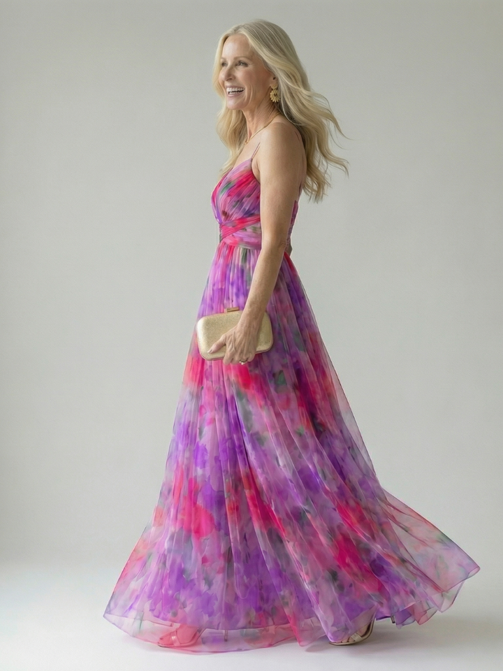 Xeenia – StylowaSukienka Maxi z Szyfonu z Wycięciami