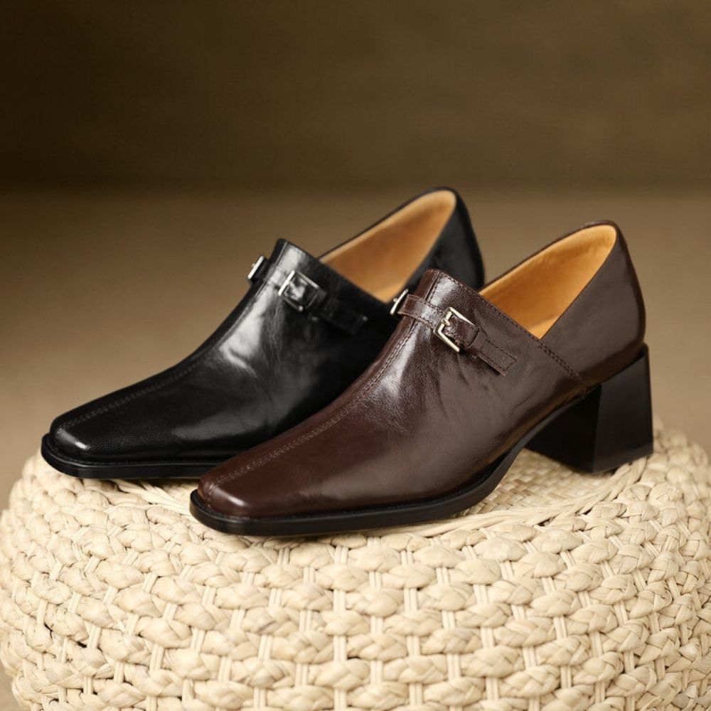 Misha – Eleganckie Skórzane Mokasyny Na Obcasie
