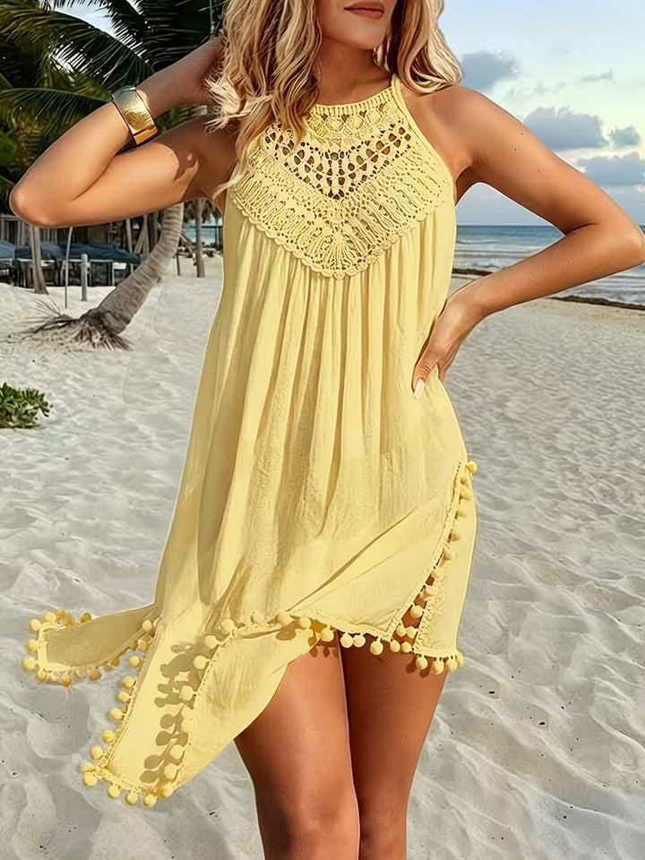 Shiena – Elegancka Sukienka Z Koronką, Wykonana Na Szydełku, Z Dekoltem Typu Halter