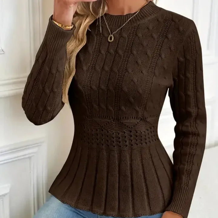 Bellie - Gruby Sweter Z Dzianiny Z Okrągłym Dekoltem