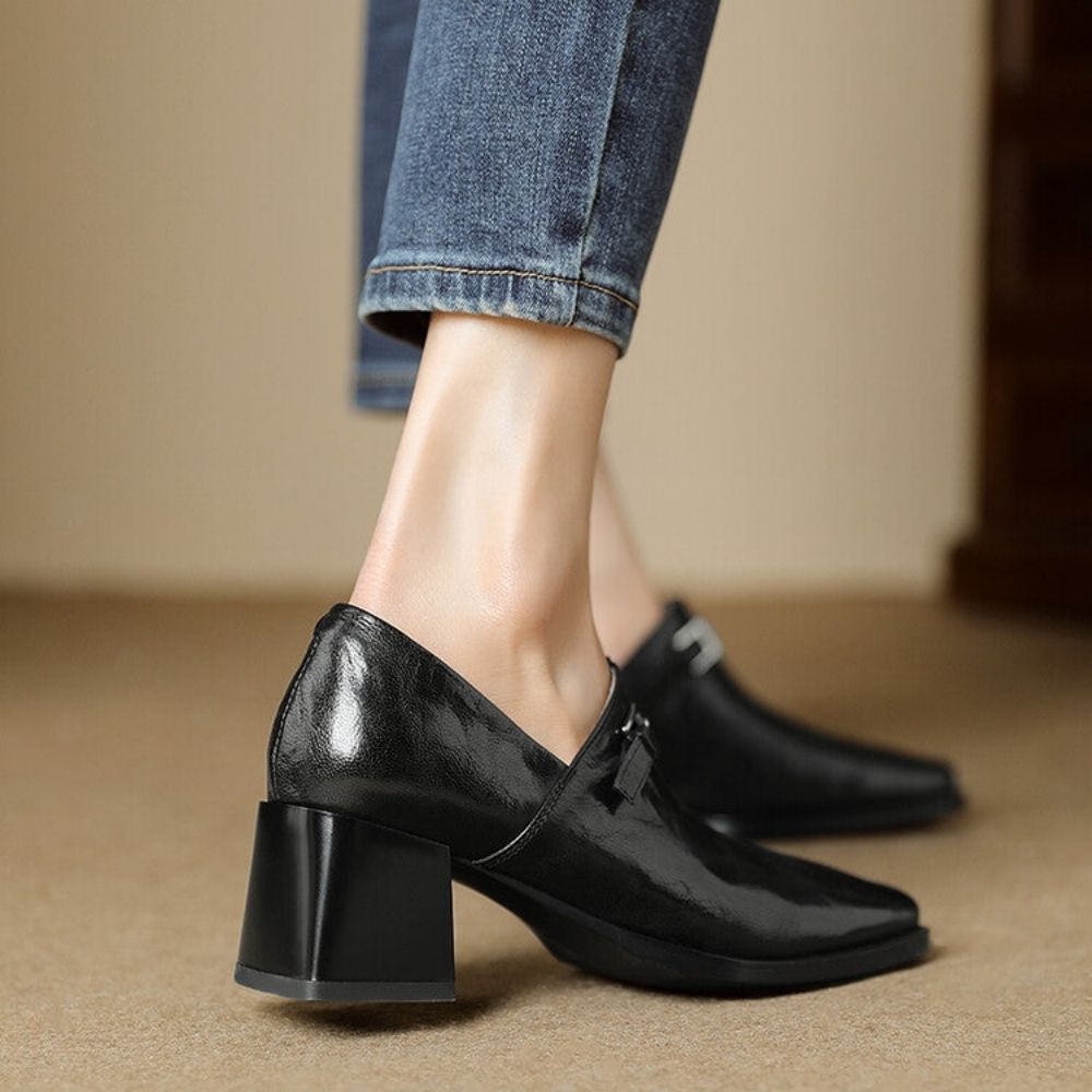 Misha – Eleganckie Skórzane Mokasyny Na Obcasie
