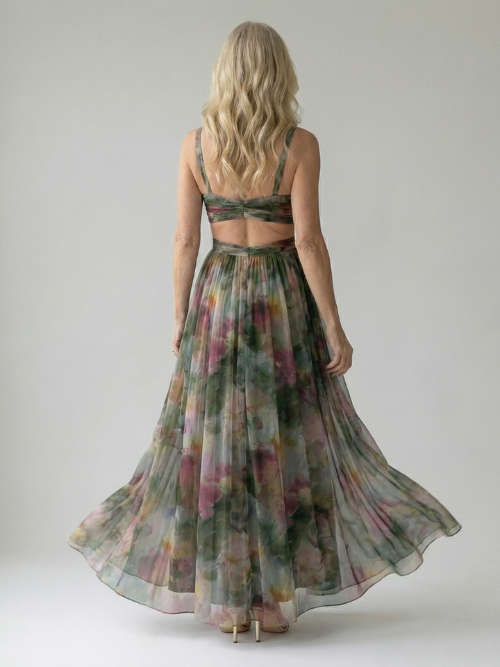 Xeenia – StylowaSukienka Maxi z Szyfonu z Wycięciami