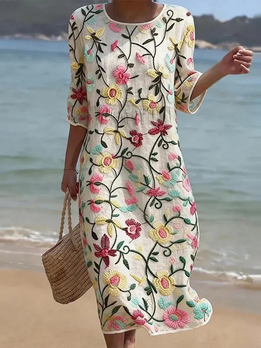Jilynn – Sukienka Maxi z Haftem Kwiatowym