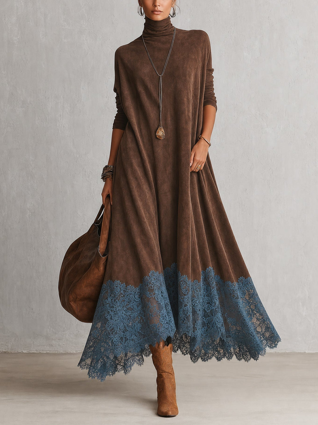 Albria – Sukienka Maxi z Długim Rękawem w Stylu Vintage