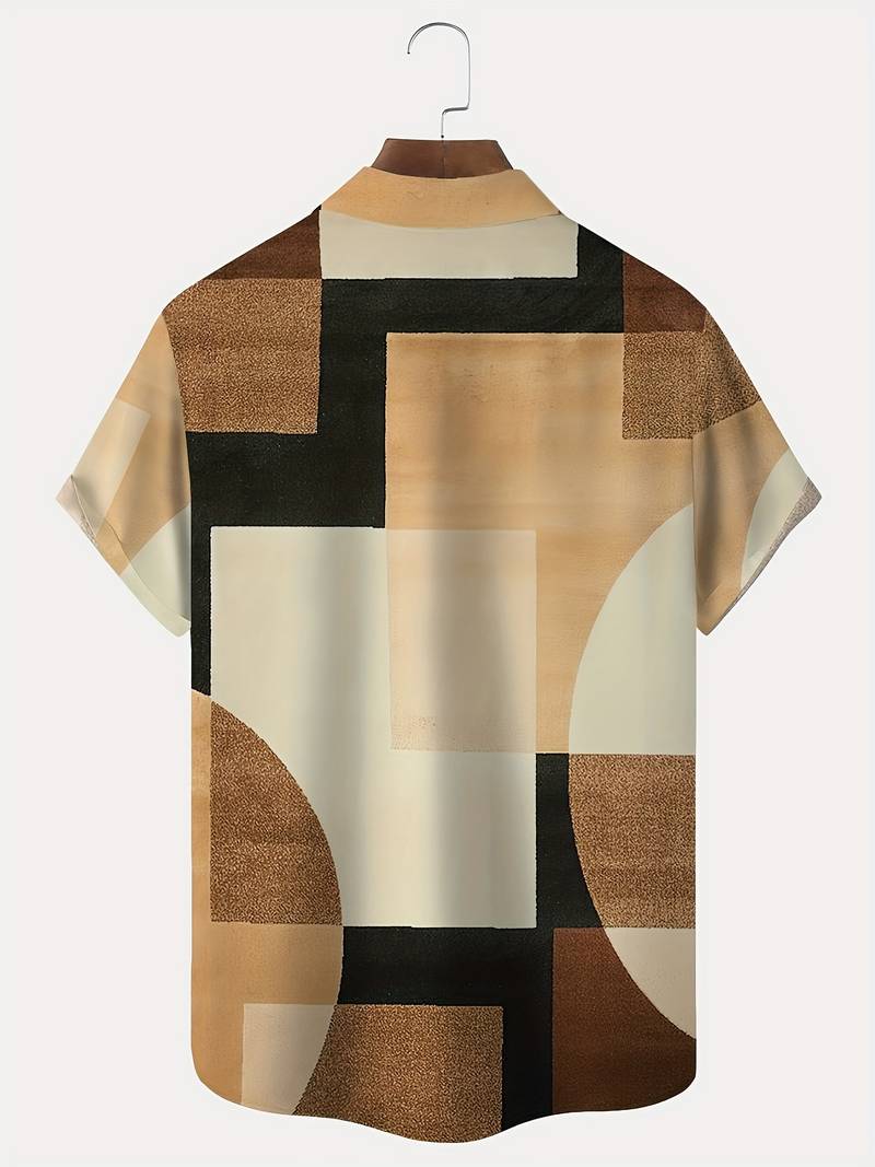 Boucher - Koszulka Z Krótkim Rękawem W Stylu Vintage Z Geometrycznym Nadrukiem I Guzikami