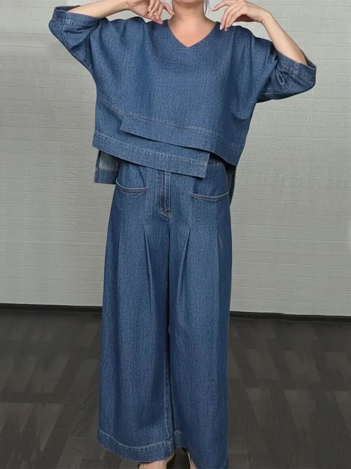 Ojinika – Dwuczęściowy Zestaw Dżinsowy w Stylu Casual