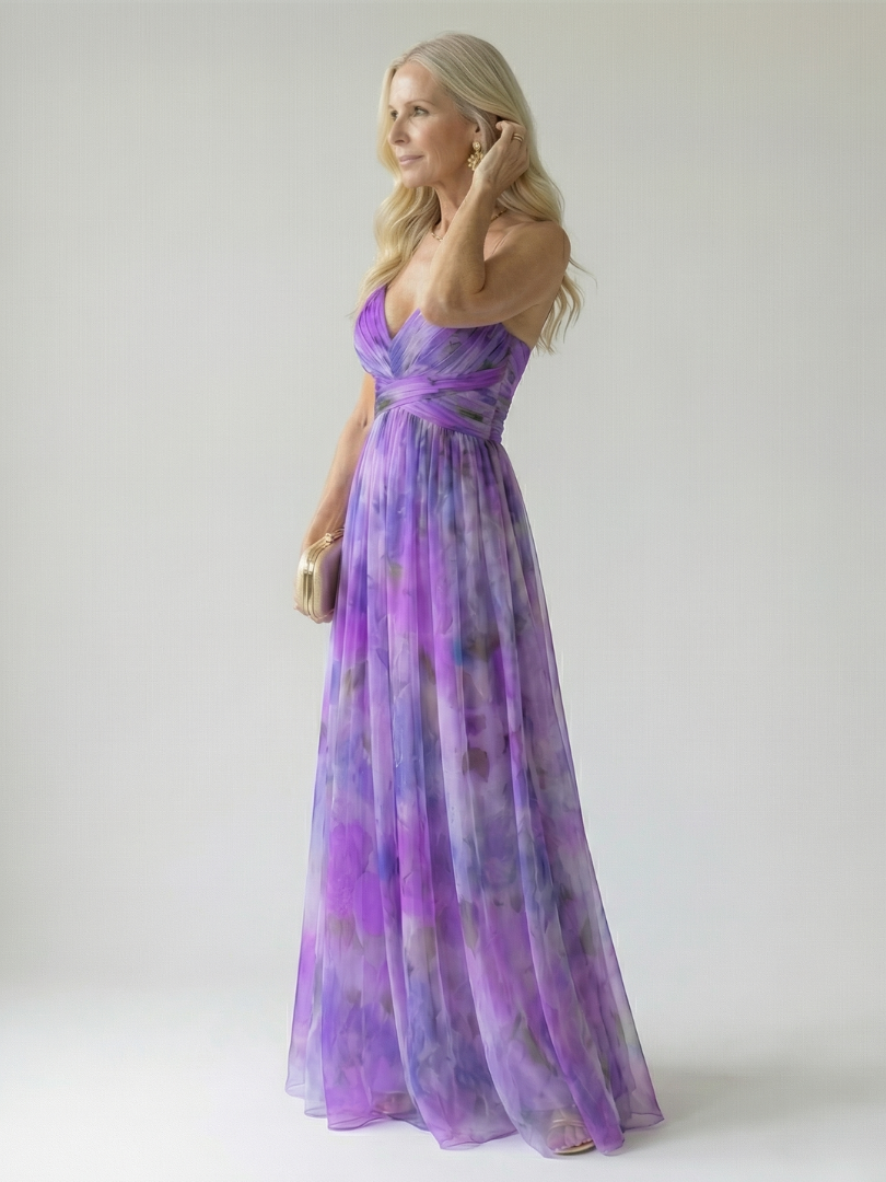 Xeenia – StylowaSukienka Maxi z Szyfonu z Wycięciami