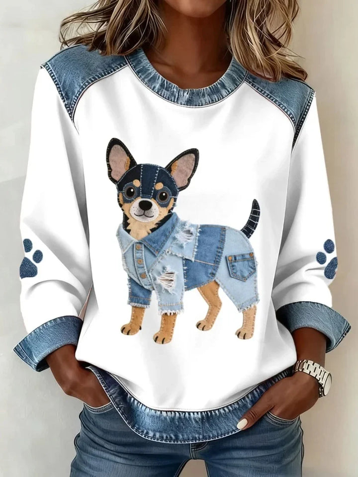 Lilah – Bluza Z Nadrukiem Jamnika I Patchworkiem