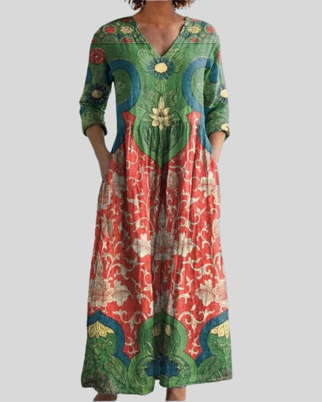 Bernadine – Sukienka maxi w stylu Vintage z Kwiatowym Wzorem