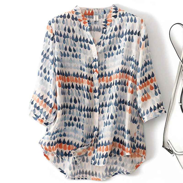 Rusina - Elegancka Lniana Bluzka Zapinana na Guziki z Przodu