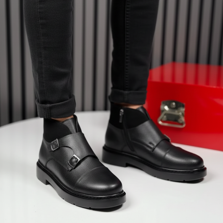 Abner - Skórzane Buty z Paskiem Typu Pasek Mnicha