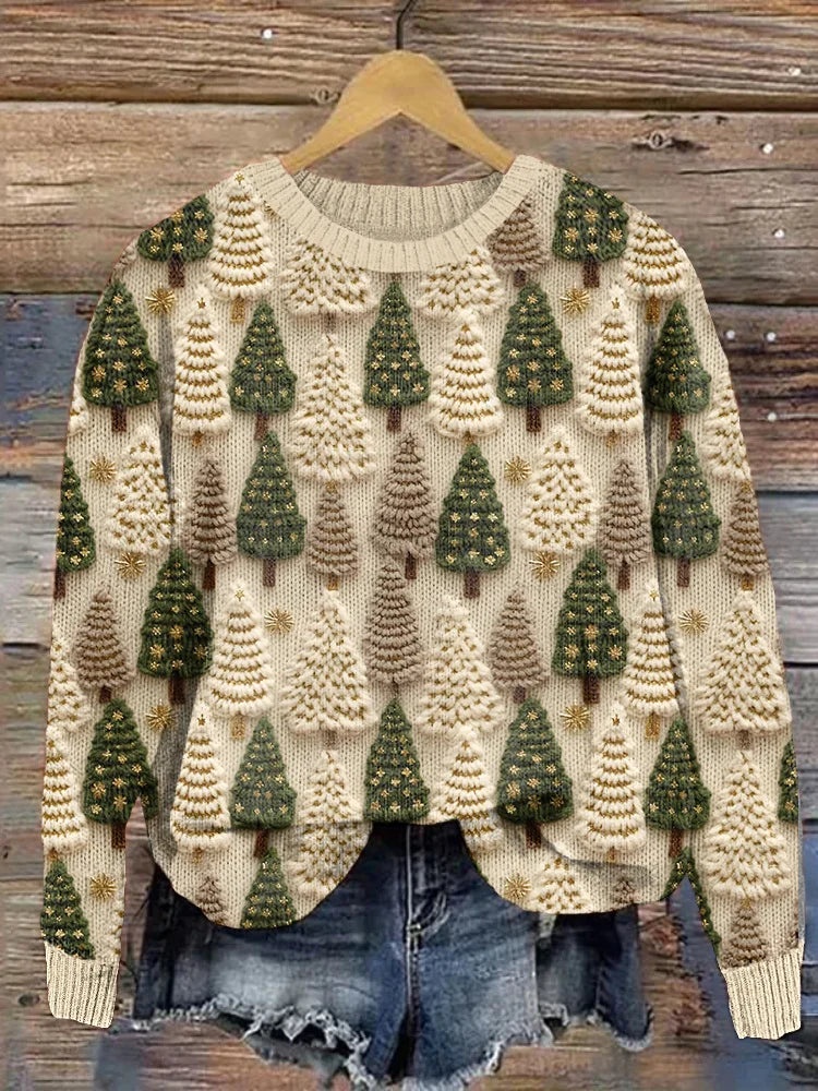 Beena – Sweter z Dzianiny z Okrągłym Dekoltem