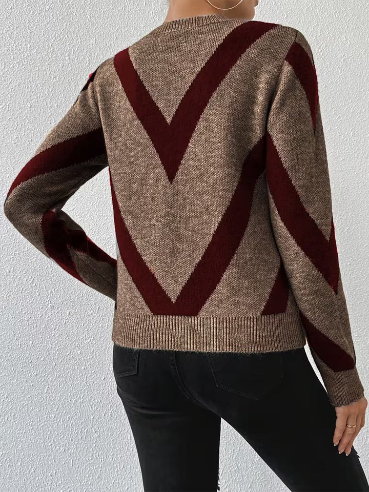 Minaza – Sweter Z Okrągłym Dekoltem I Geometrycznym Wzorem