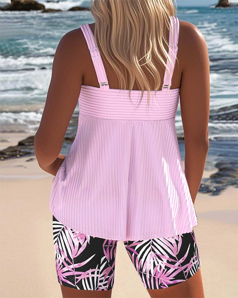 Varyla – Top Tankini w Paski z Szortami Plażowymi z Nadrukiem