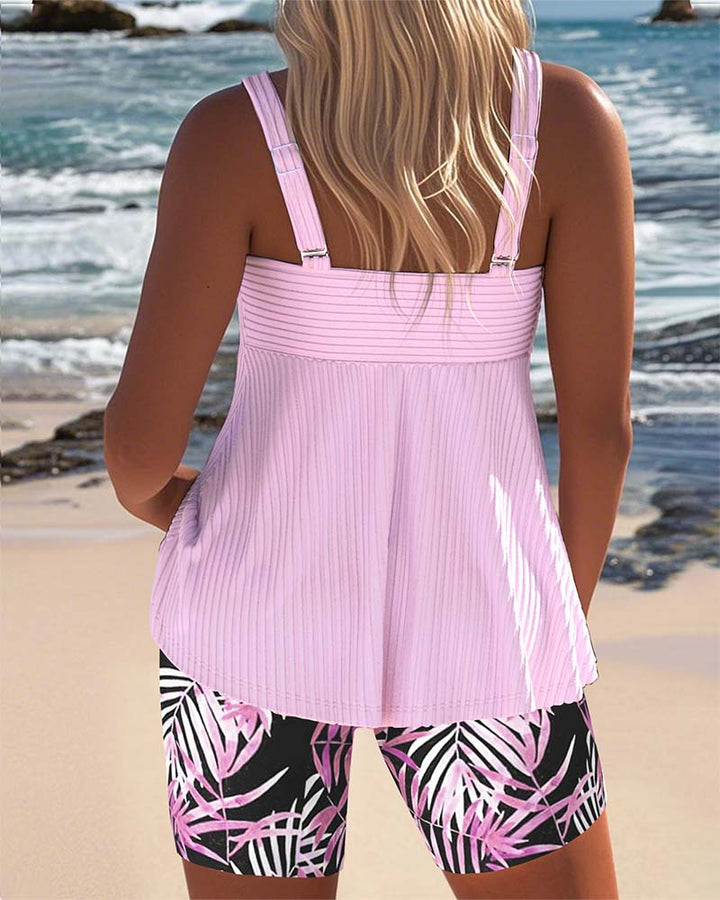 Varyla – Top Tankini w Paski z Szortami Plażowymi z Nadrukiem