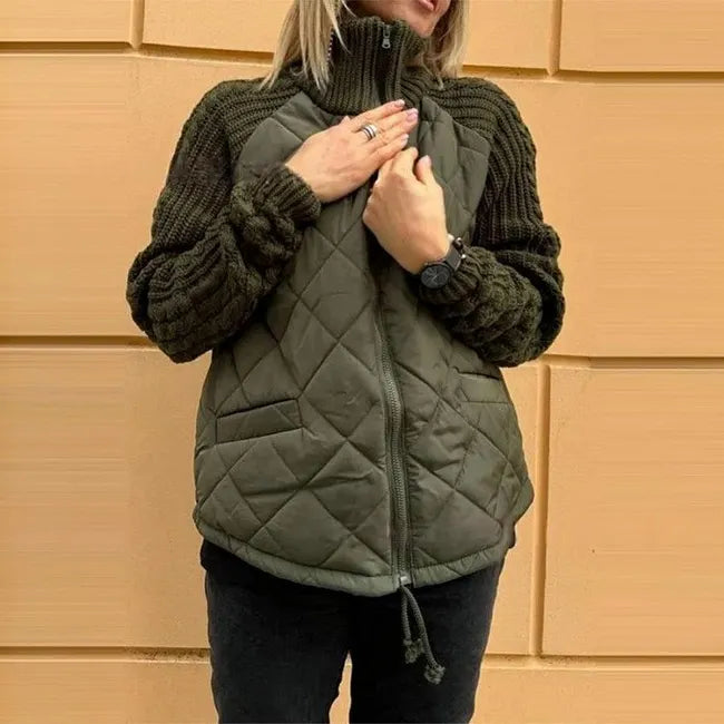 Karoliina - Dzianinowa Kurtka Puchowa W Stylu Patchworkowym