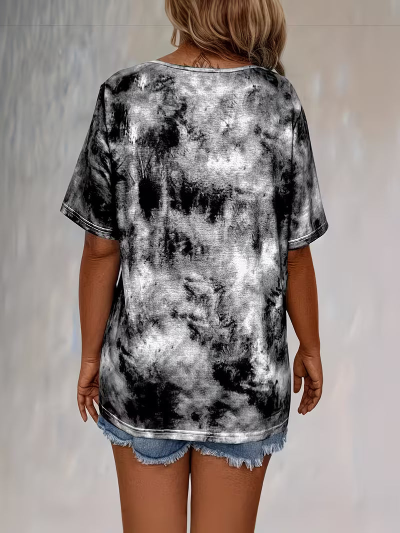 Rihanna – Koszulka z Dekoltem w Serek i Wiązaniem, w Stylu Tie-Dye