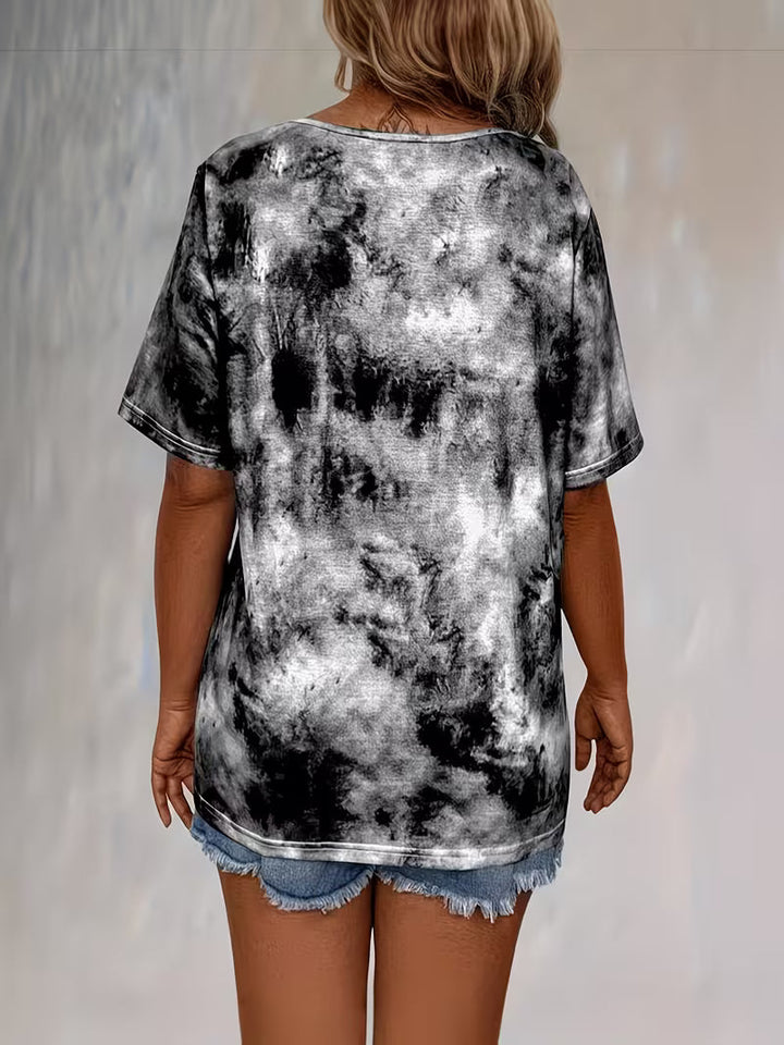 Rihanna – Koszulka z Dekoltem w Serek i Wiązaniem, w Stylu Tie-Dye