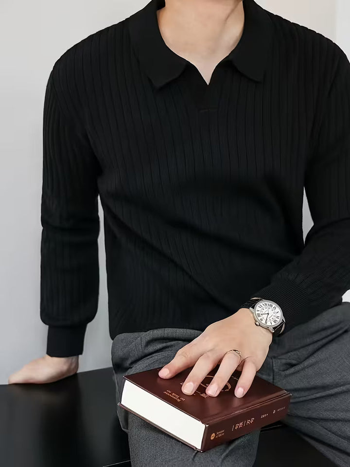 Kaeran – Elegancka Dzianinowa Koszulka Polo Z Prążkowanym Wzorem