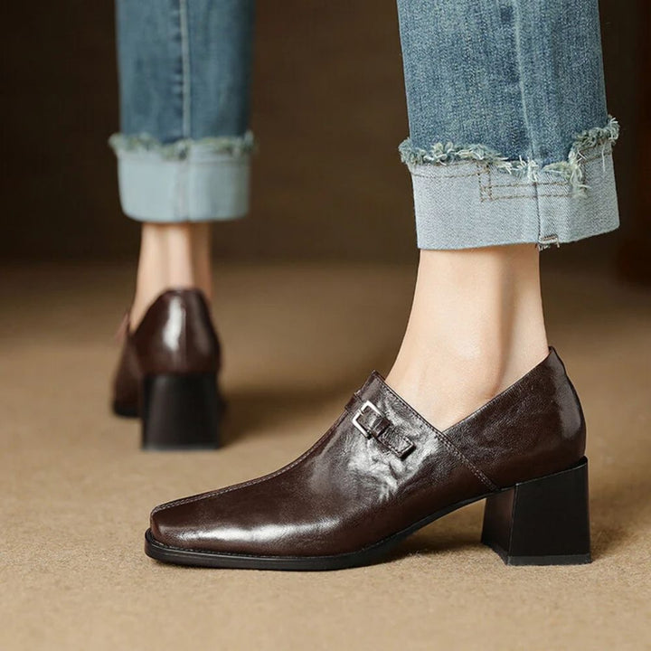 Misha – Eleganckie Skórzane Mokasyny Na Obcasie