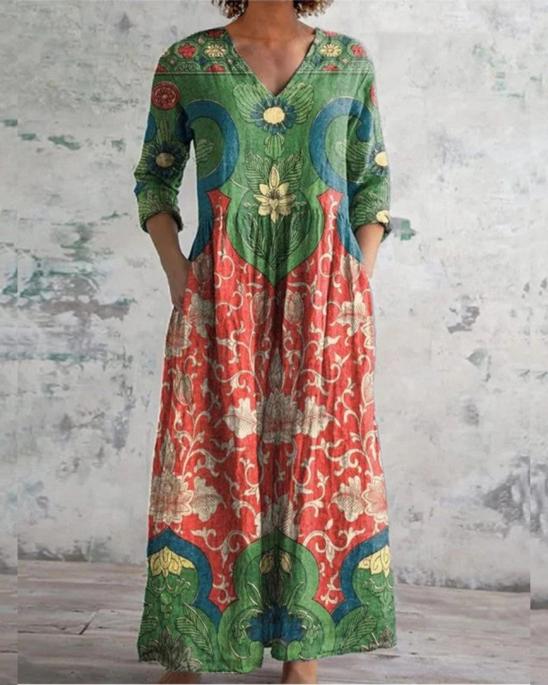 Bernadine – Sukienka maxi w stylu Vintage z Kwiatowym Wzorem