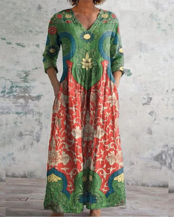 Bernadine – Sukienka maxi w stylu Vintage z Kwiatowym Wzorem