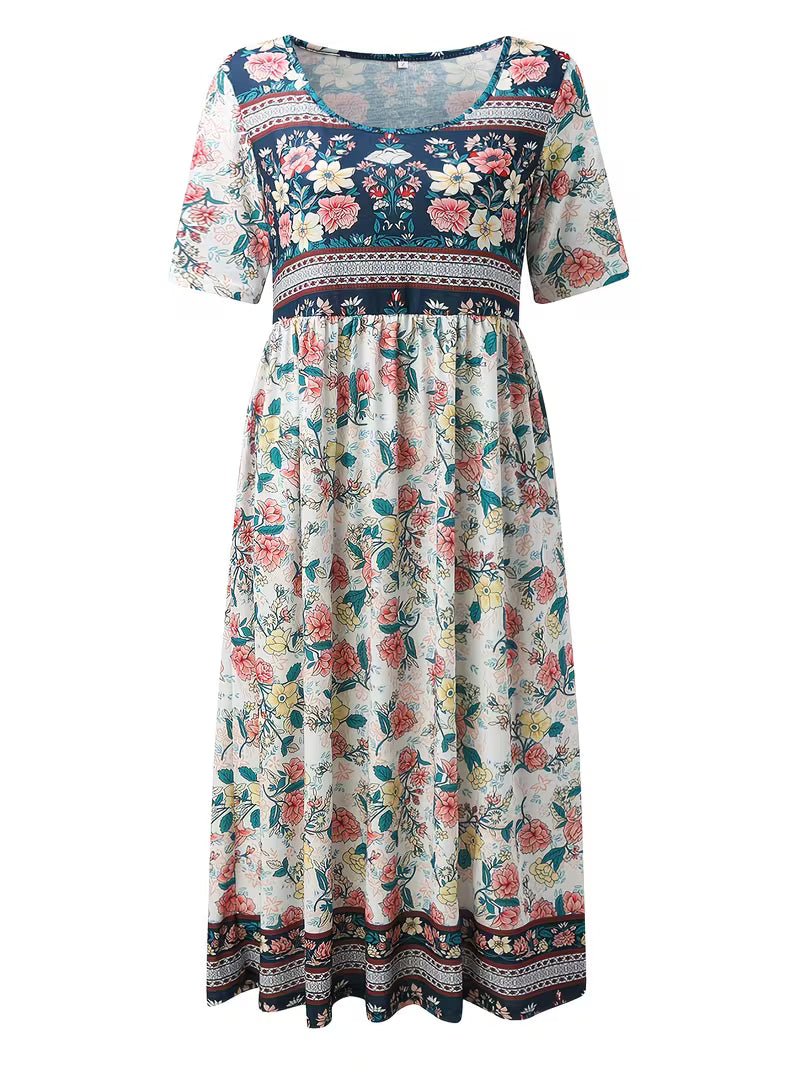 Lisan – Sukienka w Stylu Vintage z Kwiatowym Wzorem i Kieszenią
