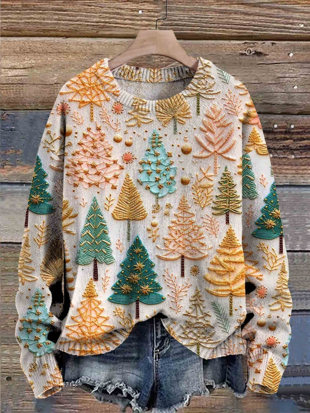 Beena – Sweter z Dzianiny z Okrągłym Dekoltem