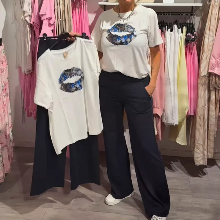 Lynnia – Zestaw z Bluzką i Spodniami w Nadruk