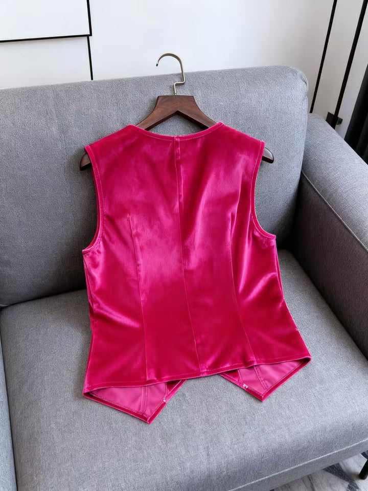 Silje – Kamizelka Bez rękawów z Dekoltem w Serek w Stylu Vintage