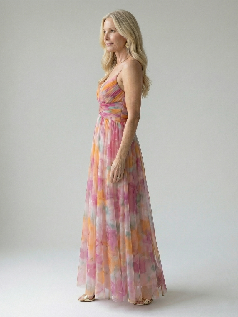 Xeenia – StylowaSukienka Maxi z Szyfonu z Wycięciami