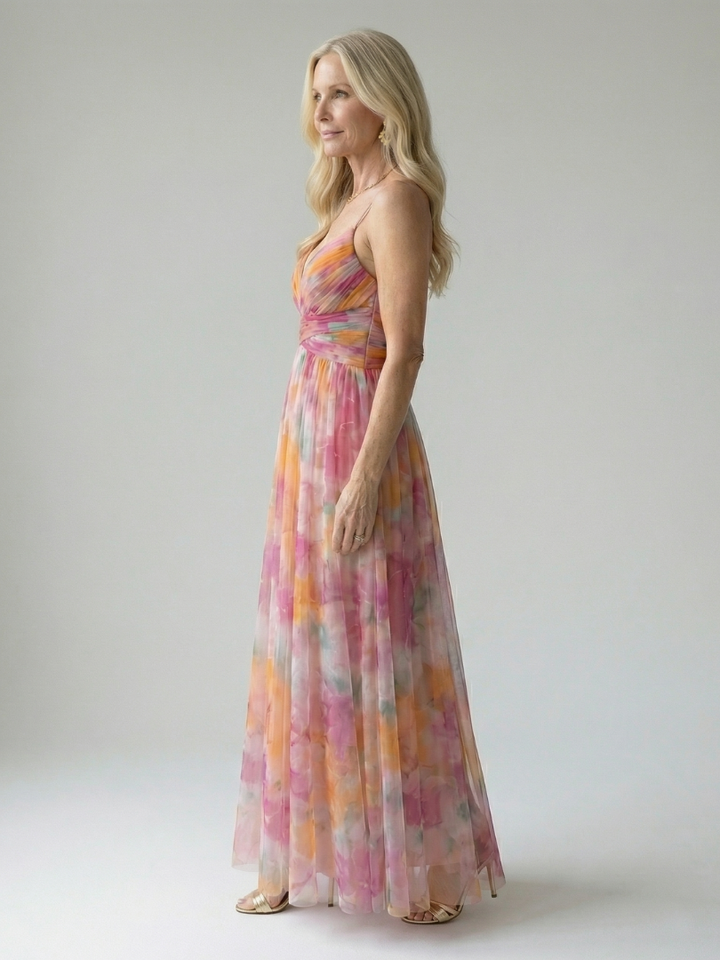 Xeenia – StylowaSukienka Maxi z Szyfonu z Wycięciami
