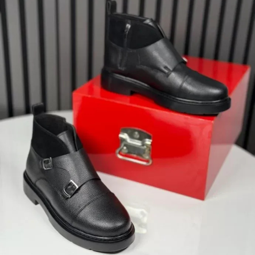 Abner - Skórzane Buty z Paskiem Typu Pasek Mnicha