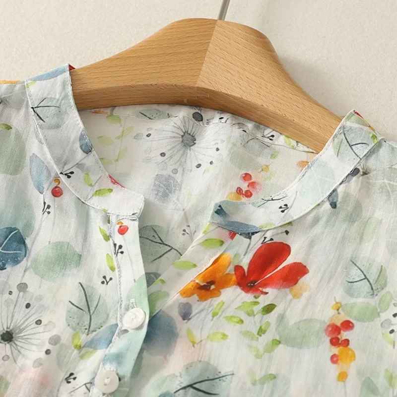 Rusina - Elegancka Lniana Bluzka Zapinana na Guziki z Przodu