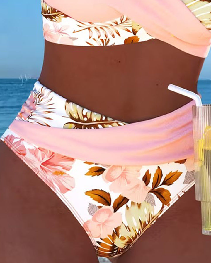 Hinari – Zestaw Bikini w Kwiatowy Wzór z Wysokim Stanem
