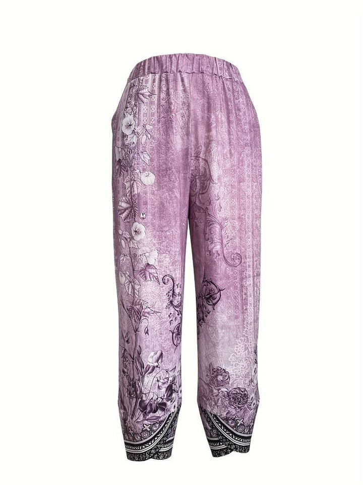Thimasha - Spodnie Capri w Stylu Vintage w Kwiatowy Wzór z Elastycznym Paskiem