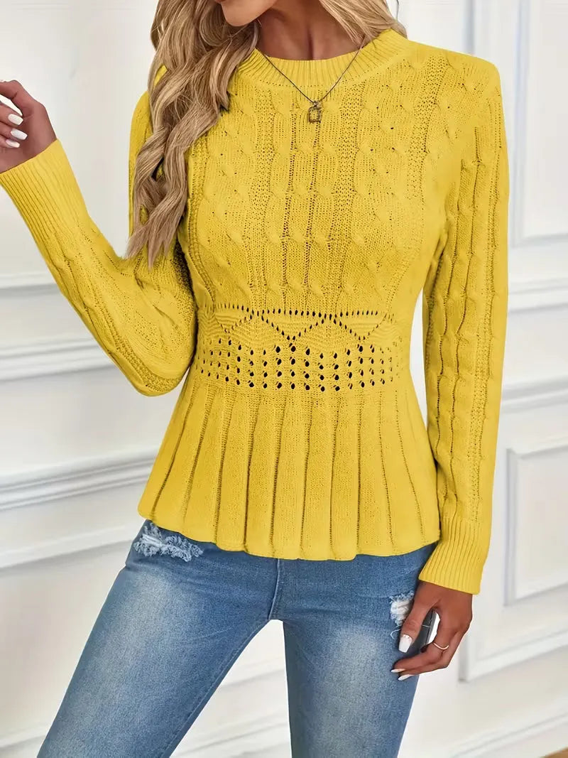 Bellie - Gruby Sweter Z Dzianiny Z Okrągłym Dekoltem