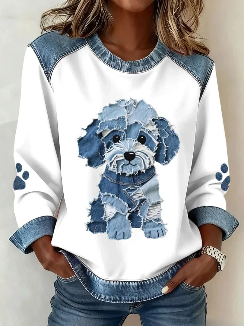 Lilah – Bluza Z Nadrukiem Jamnika I Patchworkiem
