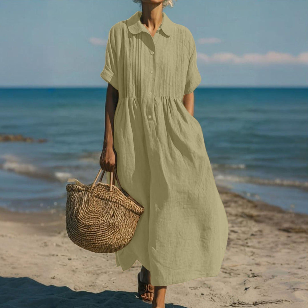 Janny – Elegancka Zwiewna Bawełniana Sukienka Koszulowa