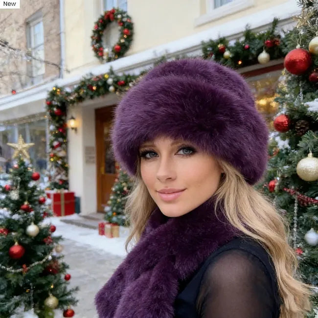 Eugenie – Zestaw Puszystej Czapki Zimowej i Pasującego Szalika