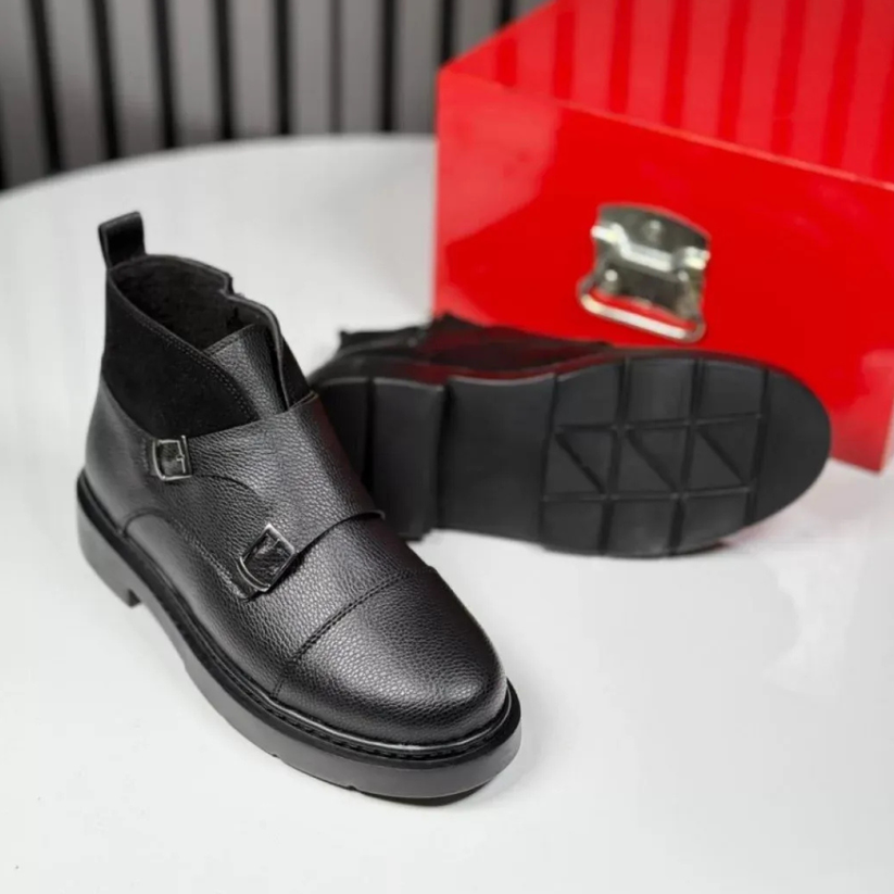 Abner - Skórzane Buty z Paskiem Typu Pasek Mnicha