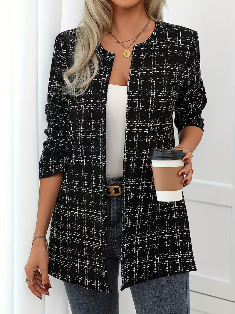 Zikana – długa kurtka w kratę z otwartym przodem